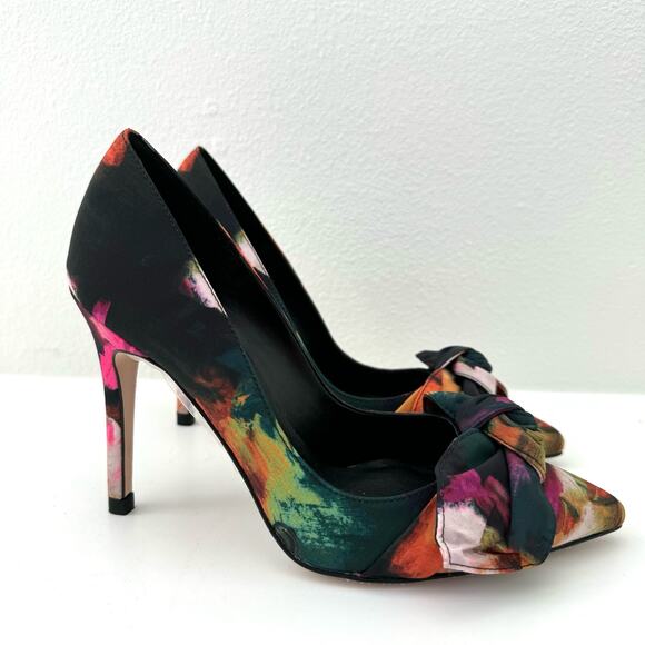 Ted Baker Ryoh Black Art Print 100Mm Bow Court Shoes Women's 6 (36) NEW - Picture 3 of 8